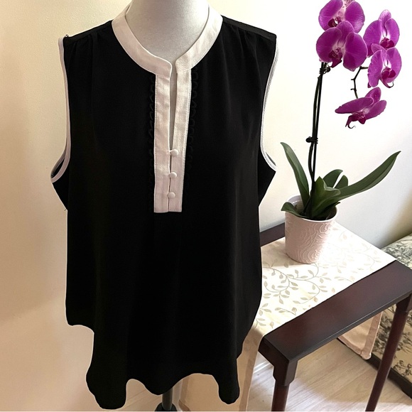 NWT~Spense~Blouse~Size XL-Sleeveless~Black with White Trim - Picture 5 of 12